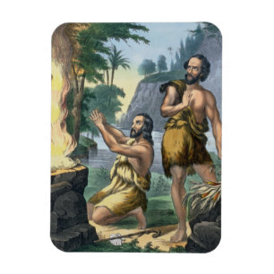 Offret av Cain och Abel, från ett bibeltryck Magnet