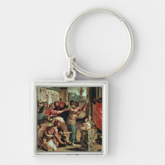 Offret på Lystra (tecknaden för Sistinen C Fyrkantig Silverfärgad Nyckelring (Framsidan)