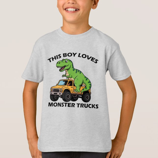 Offroad Dino Riding monster lastbil T Shirt (Framsida)