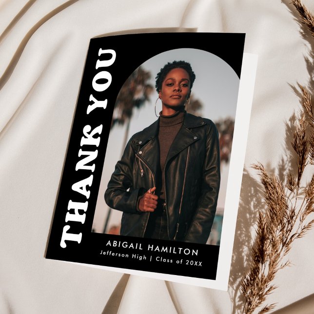 Offset Arch Black and White 4 Photo Studenten Tack Kort (Skapare uppladdad)