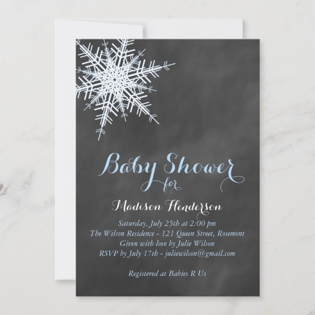 Offset Blue Chalk Snowflake Baby Shower Inbjudan (Framsida)