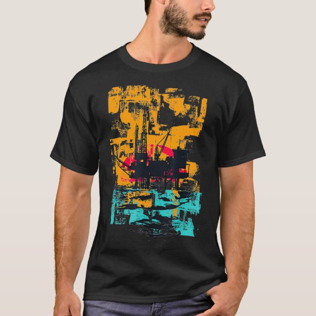 Offshore Oil Rig Oilfield Worker Retro T Shirt (Framsida)