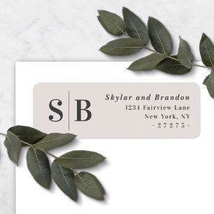 OffWhite Ecru Monogrammed Bröllop Returadress Etikett