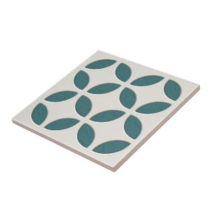 OffWhite Ivory Mörk Teal Blue Ethnic Mosaic Art Kakelplatta