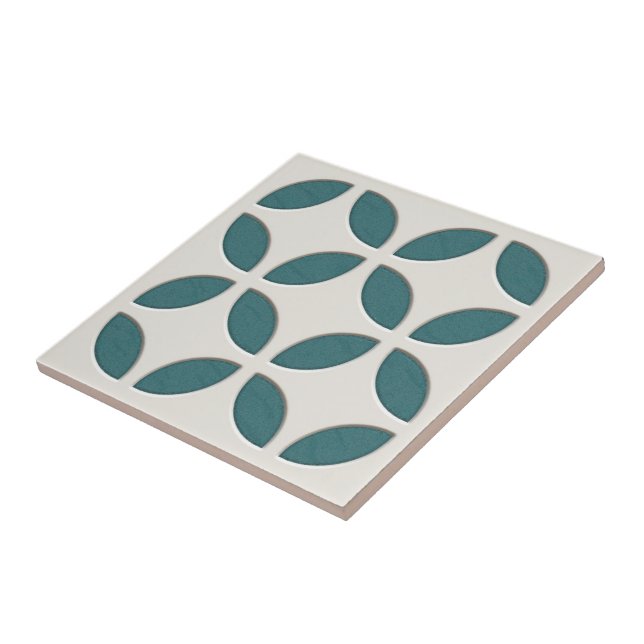 OffWhite Ivory Mörk Teal Blue Ethnic Mosaic Art Kakelplatta (Sidan)