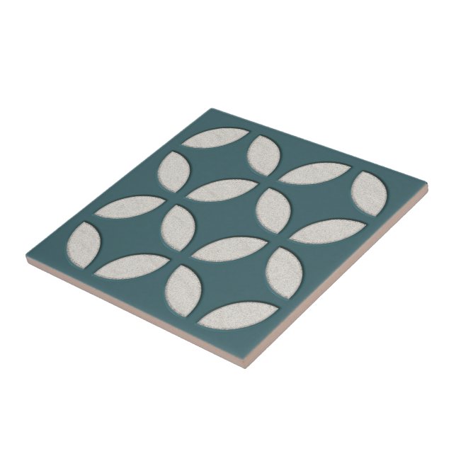 OffWhite Ivory Mörk Teal Grönt Ethnic Mosaic Art Kakelplatta (Sidan)