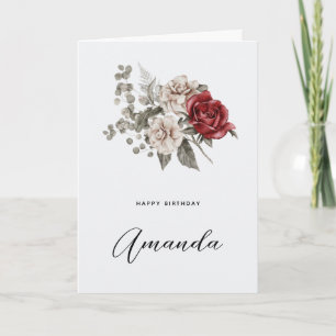 OffWhite & Röd ros Blommigt Bouquet Birthday Kort