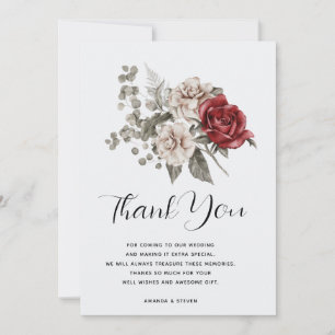 OffWhite & Röd ros Blommigt Bouquet Tack Kort