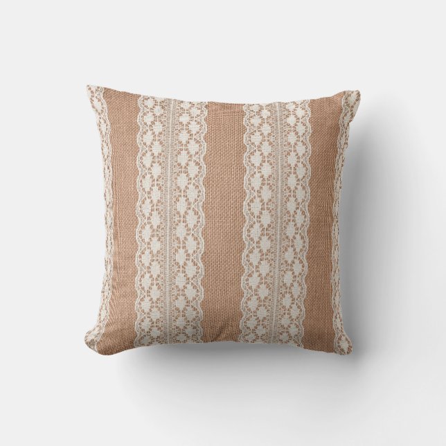 OffWhite Snöre på Brown Burlap Struktur Kudde (Framsida)