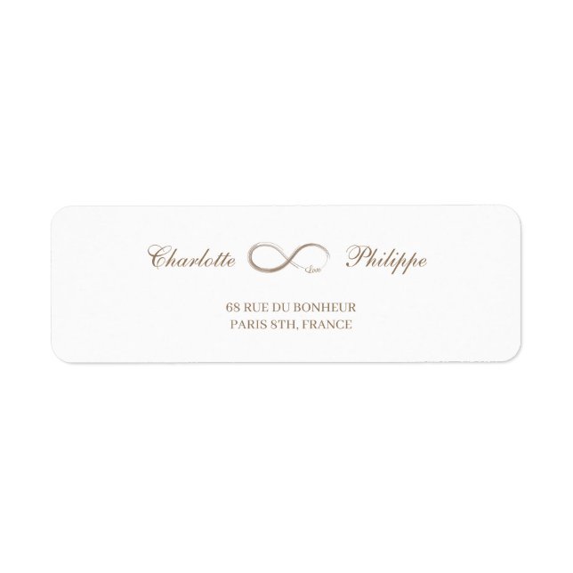 Ofinity Symbol Guld White Bröllop Address Label Returadress Etikett (Framsidan)