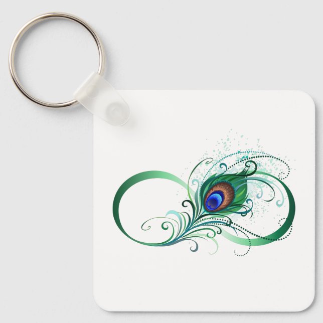 Ofinity Symbol med Peacock Feather Nyckelring (Framsida)