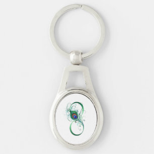 Ofinity Symbol med Peacock Feather Ovalt Silverfärgad Nyckelring
