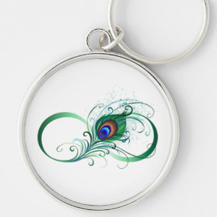 Ofinity Symbol med Peacock Feather Rund Silverfärgad Nyckelring