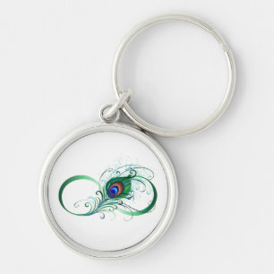 Ofinity Symbol med Peacock Feather Rund Silverfärgad Nyckelring