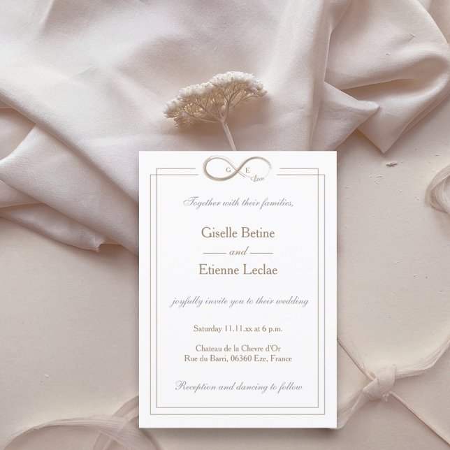 Ofinity Symbol Monogram White Grått Guld Bröllop Inbjudningar (Skapare uppladdad)