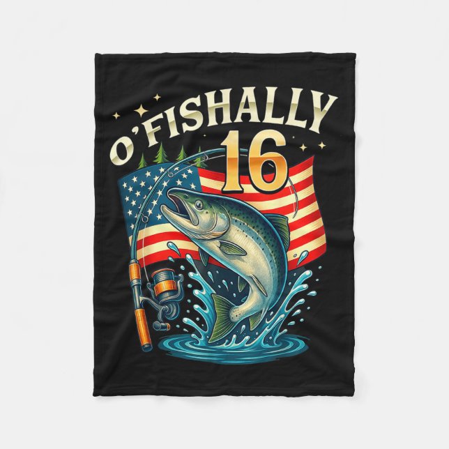 O'fishally 16 Years Old Fishing 16th Birthday Boys Fleecefilt (Framsidan)