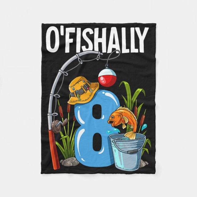 O'fishally 8 år gammal 8-års födelsedagsfiske  fleecefilt (Framsidan)