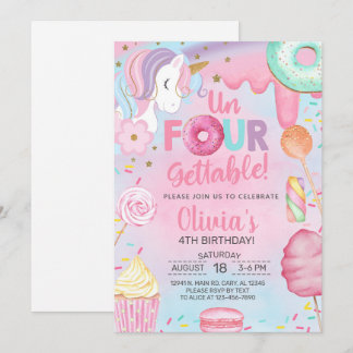 Oförgätliga godsis Enhörning flicka 4-årsdag. Inbjudningar