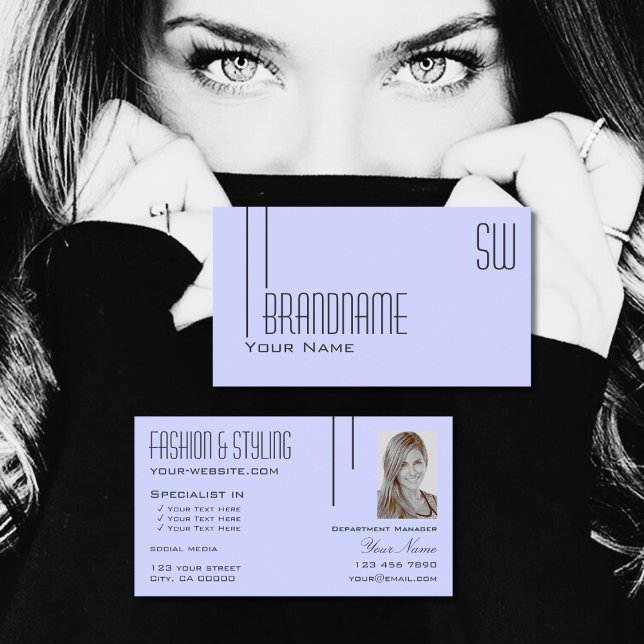 Oformaterad Baby blue med Monogram och fotoenkel Visitkort (Skapare uppladdad)