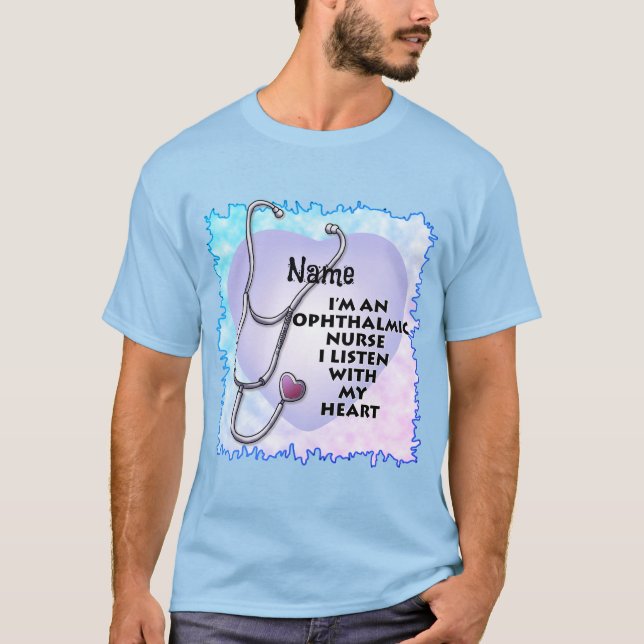 Oftalmisk sjuksköterska med anpassningsbar på hjär t shirt (Framsida)