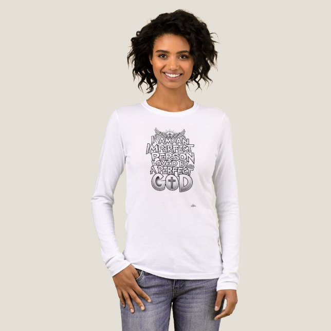 Ofullkomlig person perfekt Gud Långärmad T Shirt (Hel framsida)