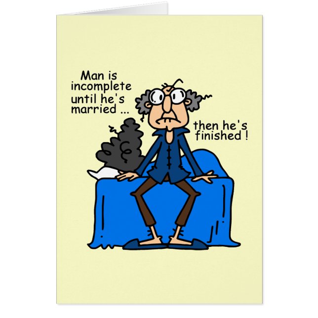 Ofullständig därefter avslutad giftermålhumor hälsningskort (Framsidan)