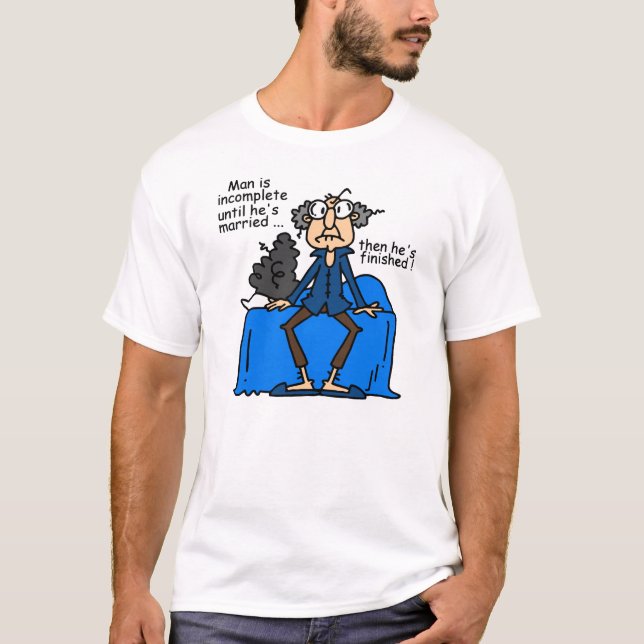 Ofullständig därefter avslutad giftermålhumor tee shirt (Framsida)