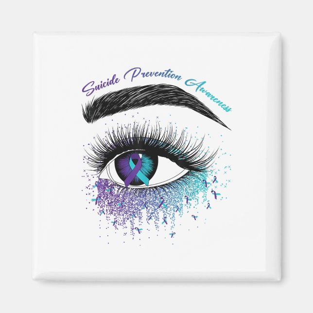 Öga &amp; Teal Lila Ribbon Suicide Prevention Aw Magnet (Framsidan)