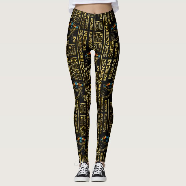 Öga av Horus och det egyptiska hieroglyphsmönster Leggings (Framsida)