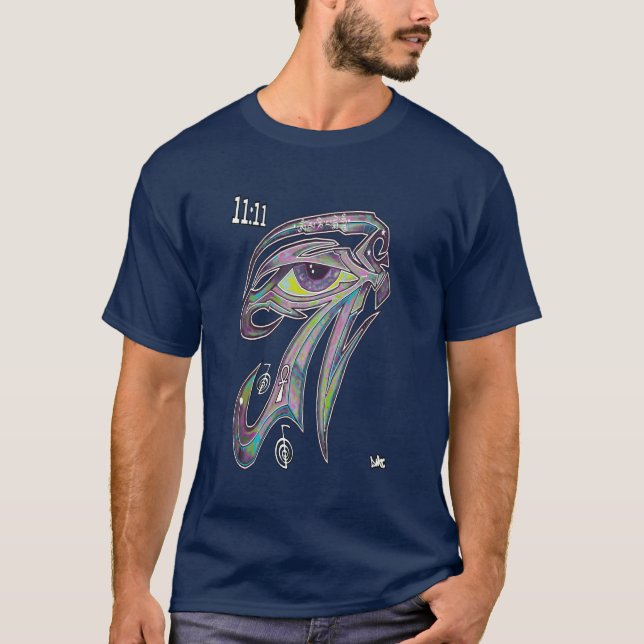 ÖGA AV RAGRAFITTI11:11 HORUS OM ANKH AUM REIKI TEE SHIRT (Framsida)