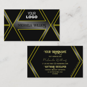 Öga Catching Black and Gult Flashy med Logotyp Visitkort
