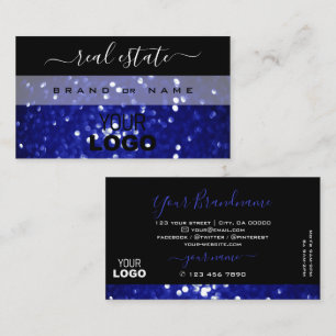 Öga Catching Black Blue Sparkling Glitter Add Logo Visitkort