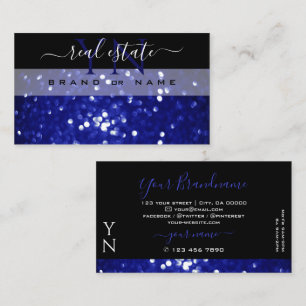Öga Catching Black Blue Sparkling Glitter Monogram Visitkort