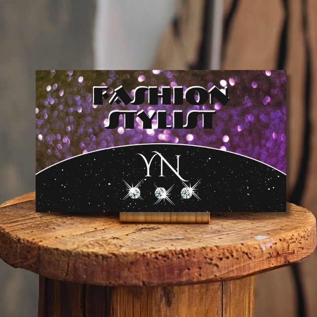 Öga Catching Black Lila Gnistra Glitter Monogram Visitkort (Skapare uppladdad)