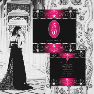 Öga Catching Black Rosa Ornate Ornaments Initialer Fyrkantigt Visitkort