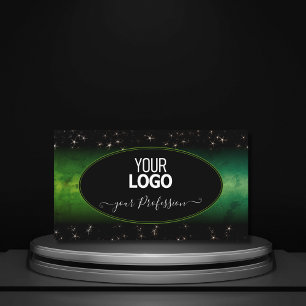 Öga Catching Grönt Black Glitter Stars med Logotyp Visitkort