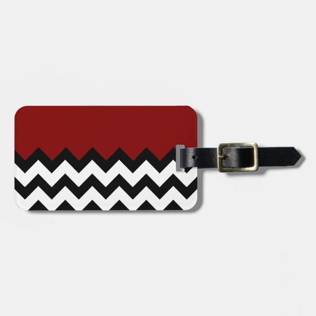 Öga-Catching Mörk Red, Black White Chevron Mönster Bagagebricka (Horisontell Framsida)
