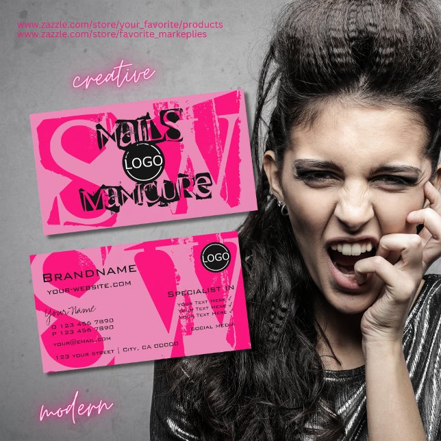 Öga Catching Rosa Black med Logotyp Monogram Snygg Visitkort (Skapare uppladdad)