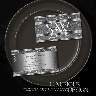 Öga Catching Silver Glitter Gnistra Stars Monogram Visitkort