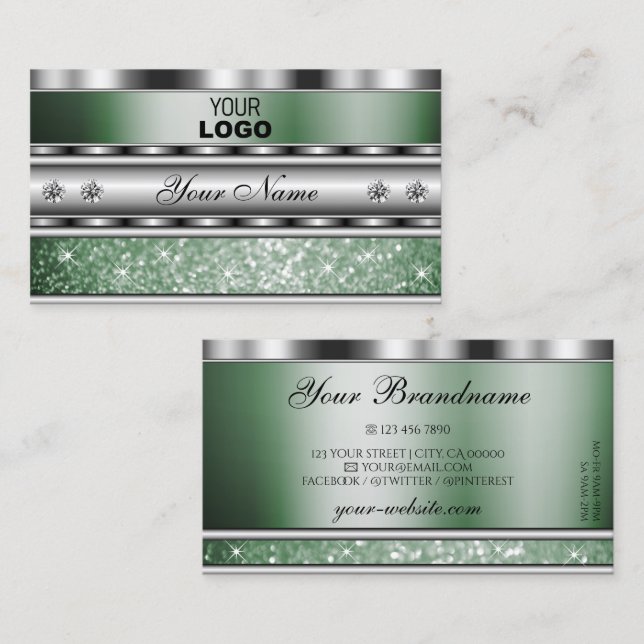 Öga Catching Silver Grönt Gnistra  Glitter Lägg ti Visitkort (Fram/baksida)