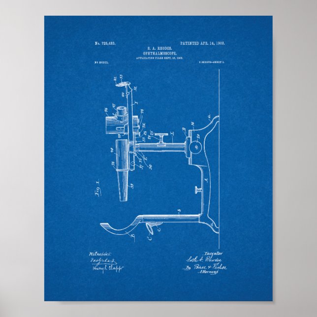 Öga Doktor Ophthalmoscope Patent - Blueprint Poster (Framsidan)
