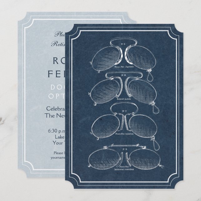 Öga Doktor Pension Vintage Eyeglass Inbjudningar (Fram/baksida)
