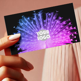 Öga Fångst Lila Rosa Gradient Peacock och Logotyp Visitkort