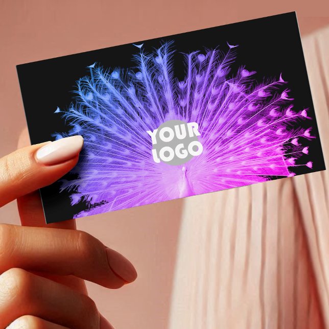 Öga Fångst Lila Rosa Gradient Peacock och Logotyp Visitkort (Skapare uppladdad)