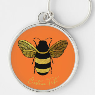 ÖGA-FÅNGSTFÅNGSBET ORANGE GULD BLACK BUMBLEBEE BEE RUND SILVERFÄRGAD NYCKELRING