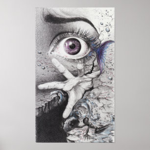 Öga fisk och hand Dream Surreal teckning art Poster