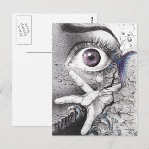 Öga fisk och hand Dream Surreal teckning art Vykort