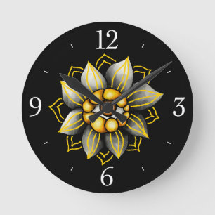 Öga Flower in Black and Gult - Roligt Halloween Rund Klocka
