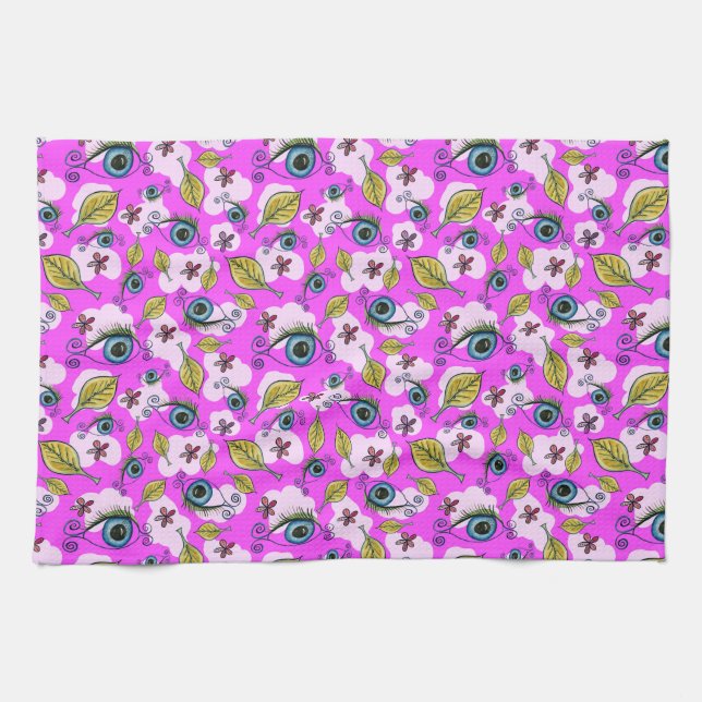 Öga Flower Löv_Lila Kökshandduk (Horisontell)