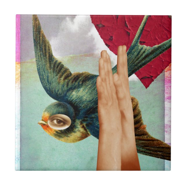 Öga i Beholder, Abstrakt Digital Collage Kakelplatta (Framsidan)